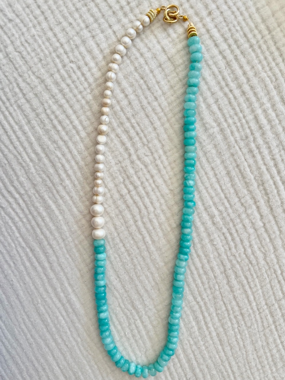 Jolie Turquoise & Pearl Bead Necklace with Gold Accents